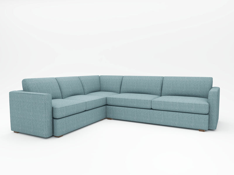Medium blue upsholstery on long L-Sectional with Left Hand return