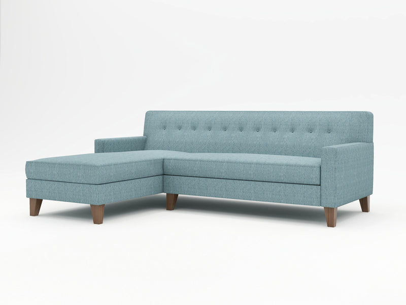 Light blue custom sofa with chaise