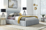 Shelby Upholstered Skirted Storage Panel Bed in Sky - What A Room