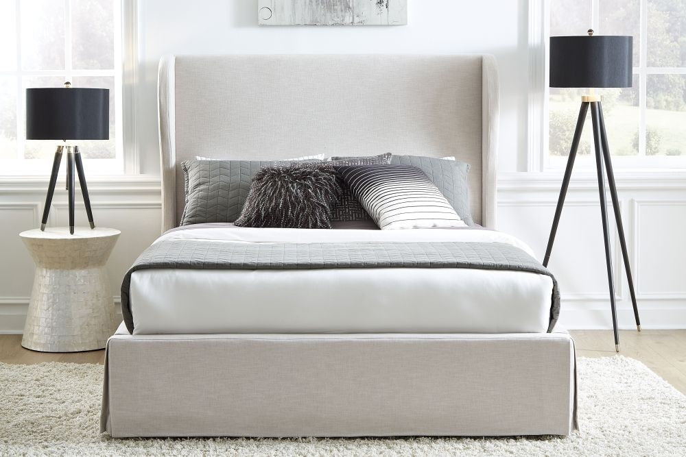 Hera Upholstered Skirted Panel Bed in Oatmeal - What A Room