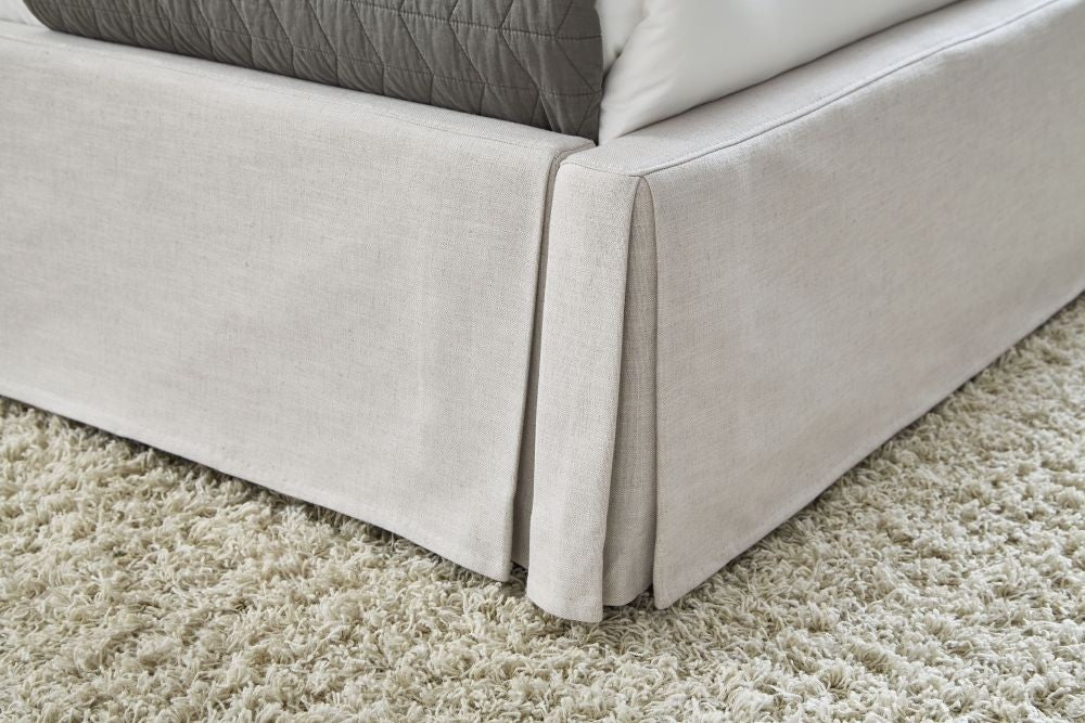 Hera Upholstered Skirted Panel Bed in Oatmeal - What A Room