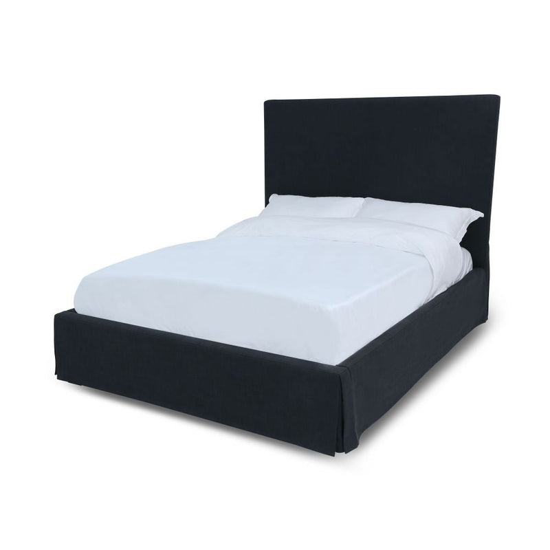 Cheviot Upholsterd Skirted Storage Panel Bed in Iron - What A Room
