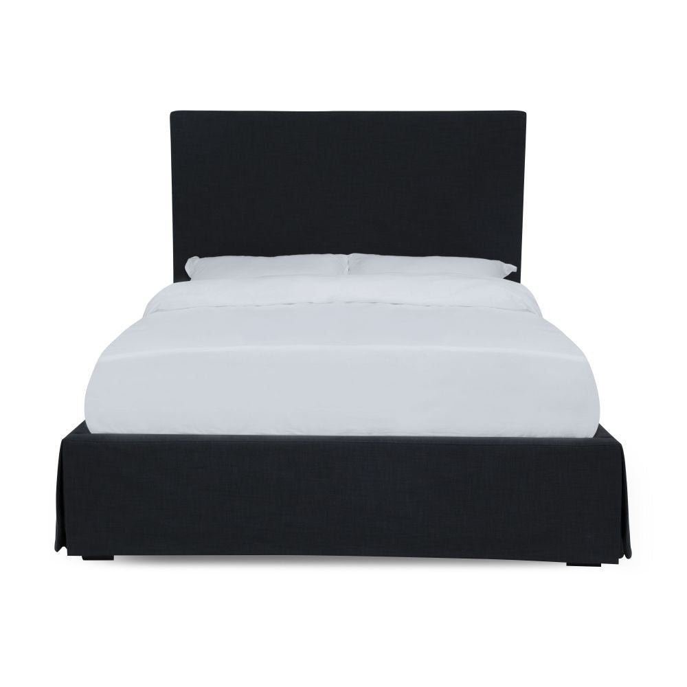 Cheviot Upholsterd Skirted Storage Panel Bed in Iron - What A Room