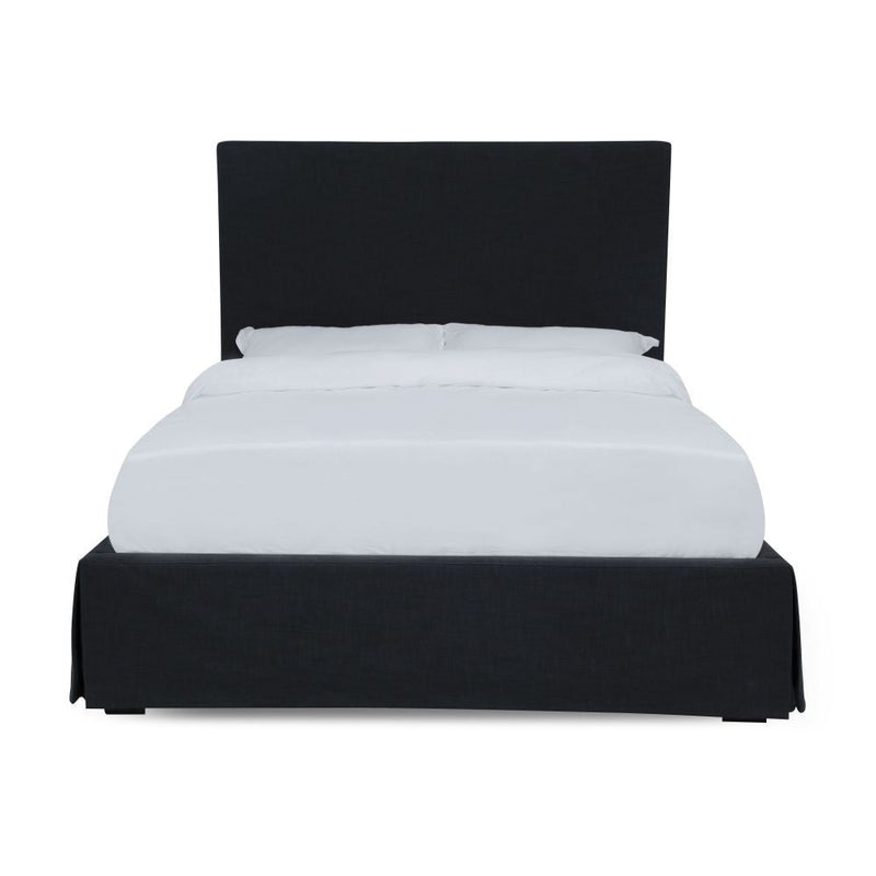 Cheviot Upholsterd Skirted Storage Panel Bed in Iron - What A Room