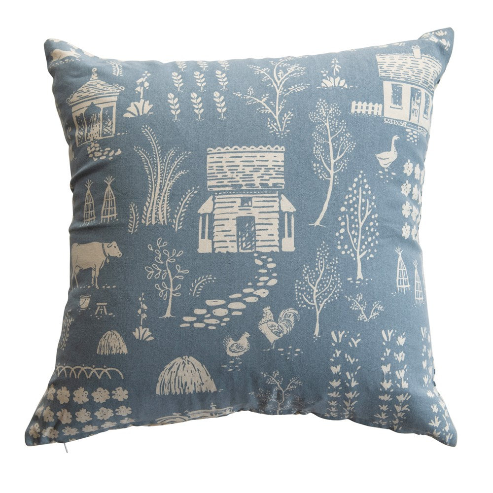 Blue & White Country Style Farmhouse 20" Square Cotton Pillow - Furnishings for Cupertino, S.F., Santa Clara, Milpitas, and San Jose