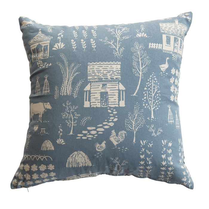 Blue & White Country Style Farmhouse 20" Square Cotton Pillow - Furnishings for Cupertino, S.F., Santa Clara, Milpitas, and San Jose