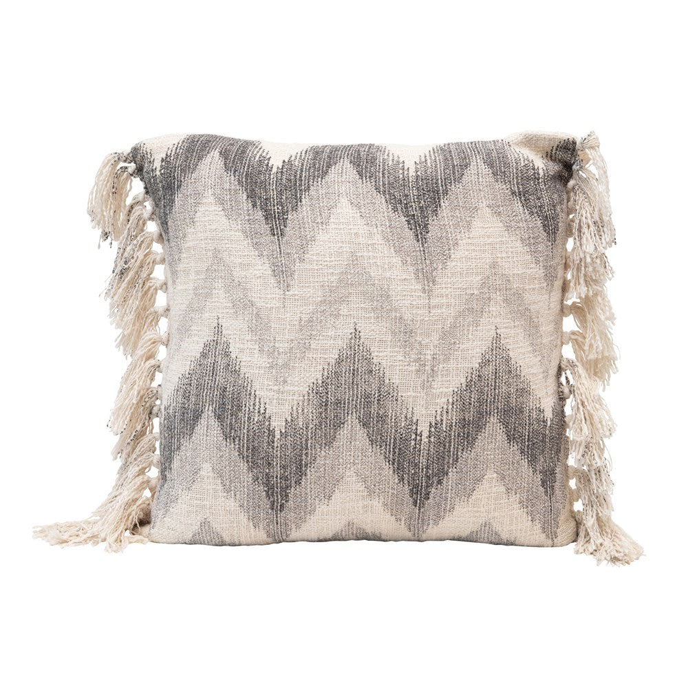 20" Sq Cotton Pillow with chevron theme and fringe - Furniture Store for Bay Area