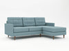 Multi-faceted blue color on the upholstery of this sofa with right hand chaise