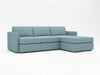 Brilliant shimmering blue tinted upholstery on custom chaise sectional