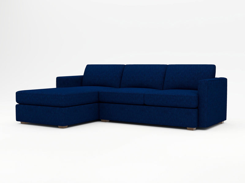Ultra contemporary custom chaise sectional in Royal Blue with low profile feet
